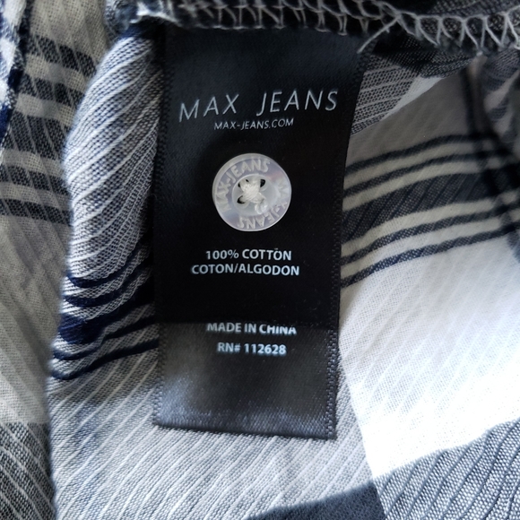 Max Jeans Large Black and White Lightweight Shirt Plaid Ruffled Sleeves - Picture 8 of 8